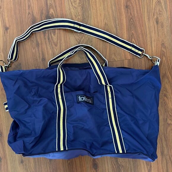 NEW collapsible TOTES large tote bag navy yellow - Picture 1 of 7